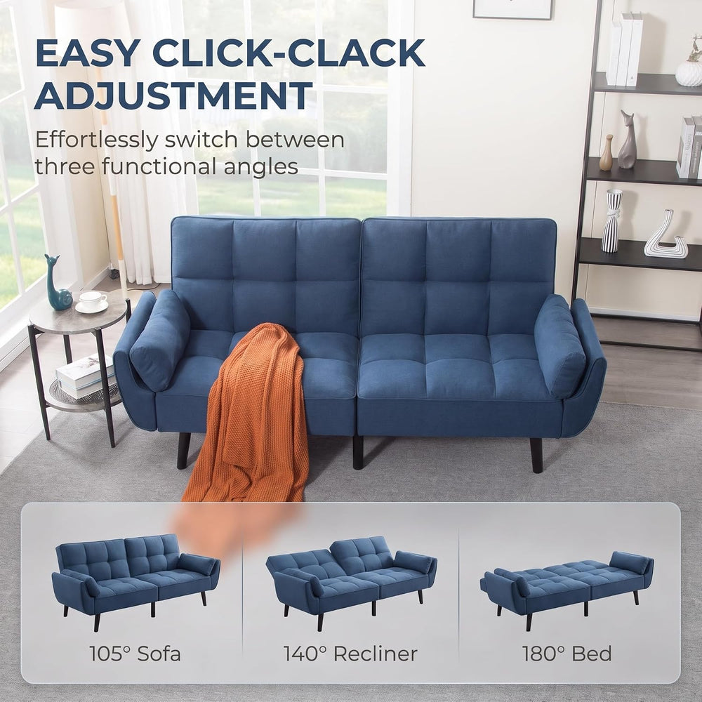 Linen Convertible Futon Couch Bed with Adjustable Backrest, Blue