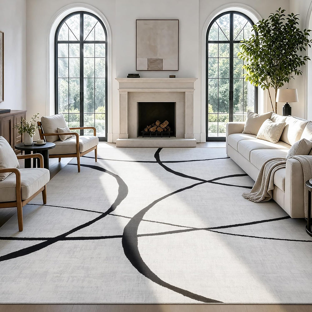 YIHOUSE 9x12 Washable Modern Abstract Black White Area Rug
