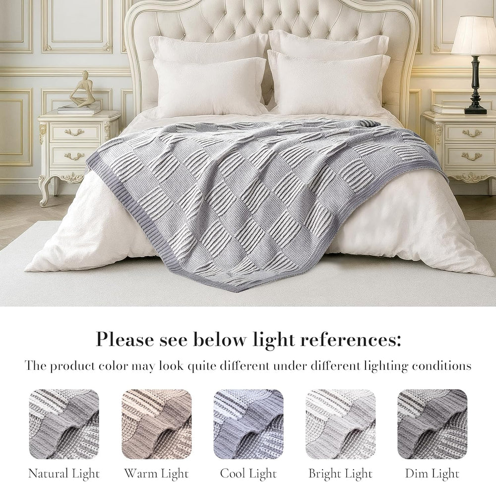 Amélie Home Checkered Chenille Knit Throw Blanket for Couch, Gray 50"x60...