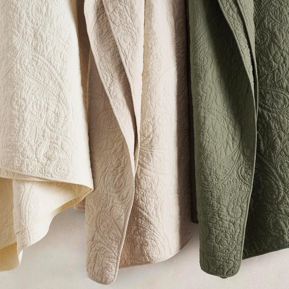 EVERGRACEHOME 100% Cotton Paisley Quilt Set, King Size, Olive Green