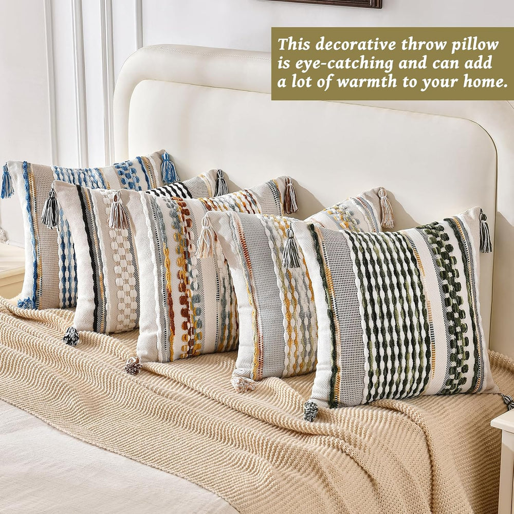 AmHoo Set of 2 Chenille Striped Textured Boho Throw Pillow Covers Aesthetic w...