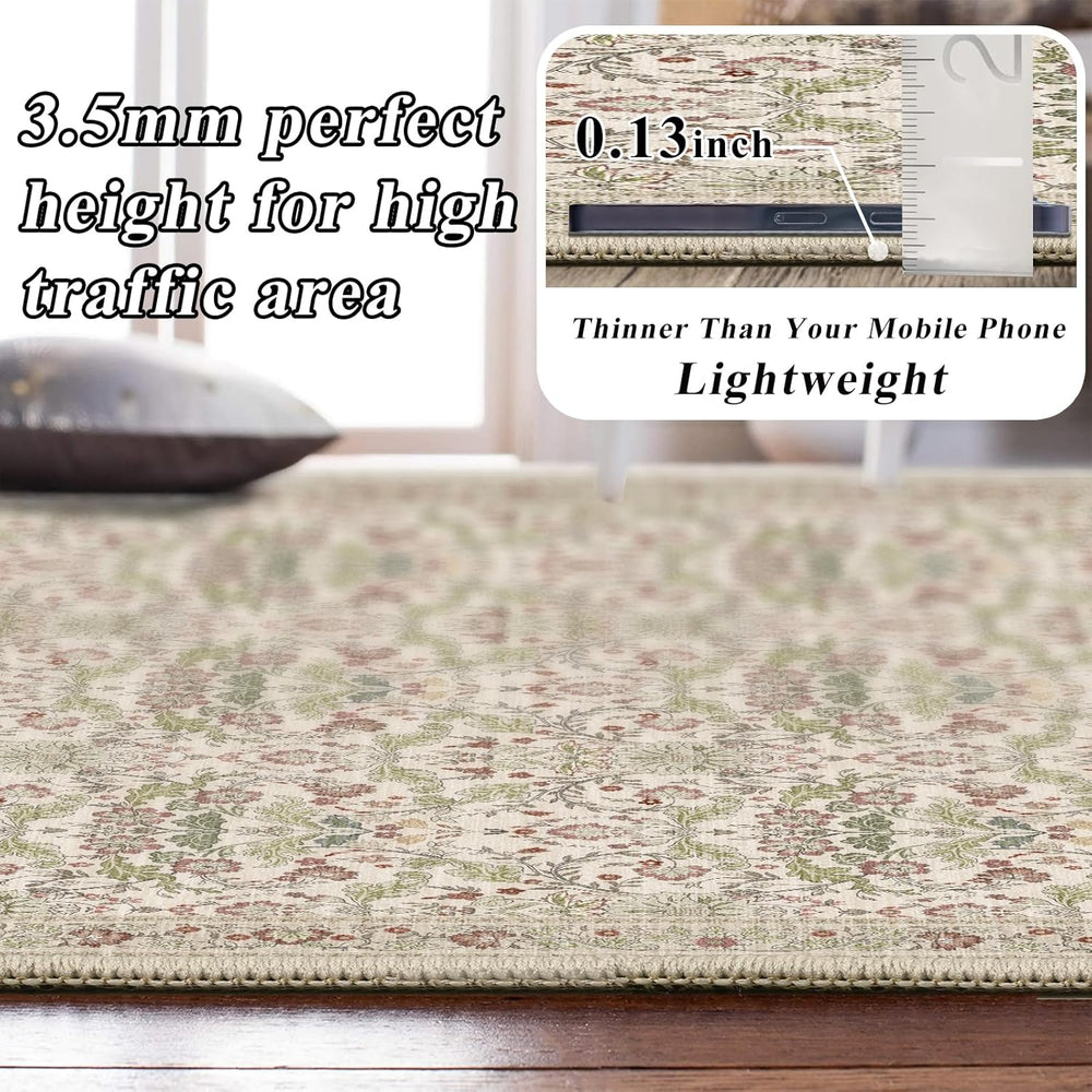 8x8 Area Rug Square Living Room, Washable 8ft Soft Oriental Floral Rugs