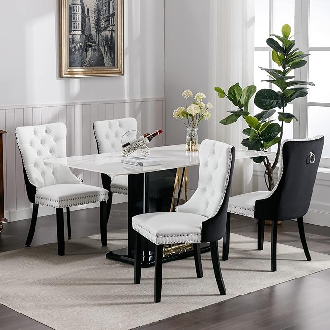 Modern Dining Chairs Set of 2, Tufted Upholstered Dining Chair with Solid Woo...