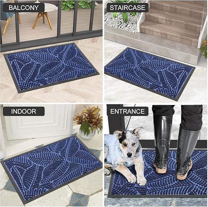 Colorxy Waterproof Doormat, Sturdy Natural Rubber Front Indoor Mat, Non Slip