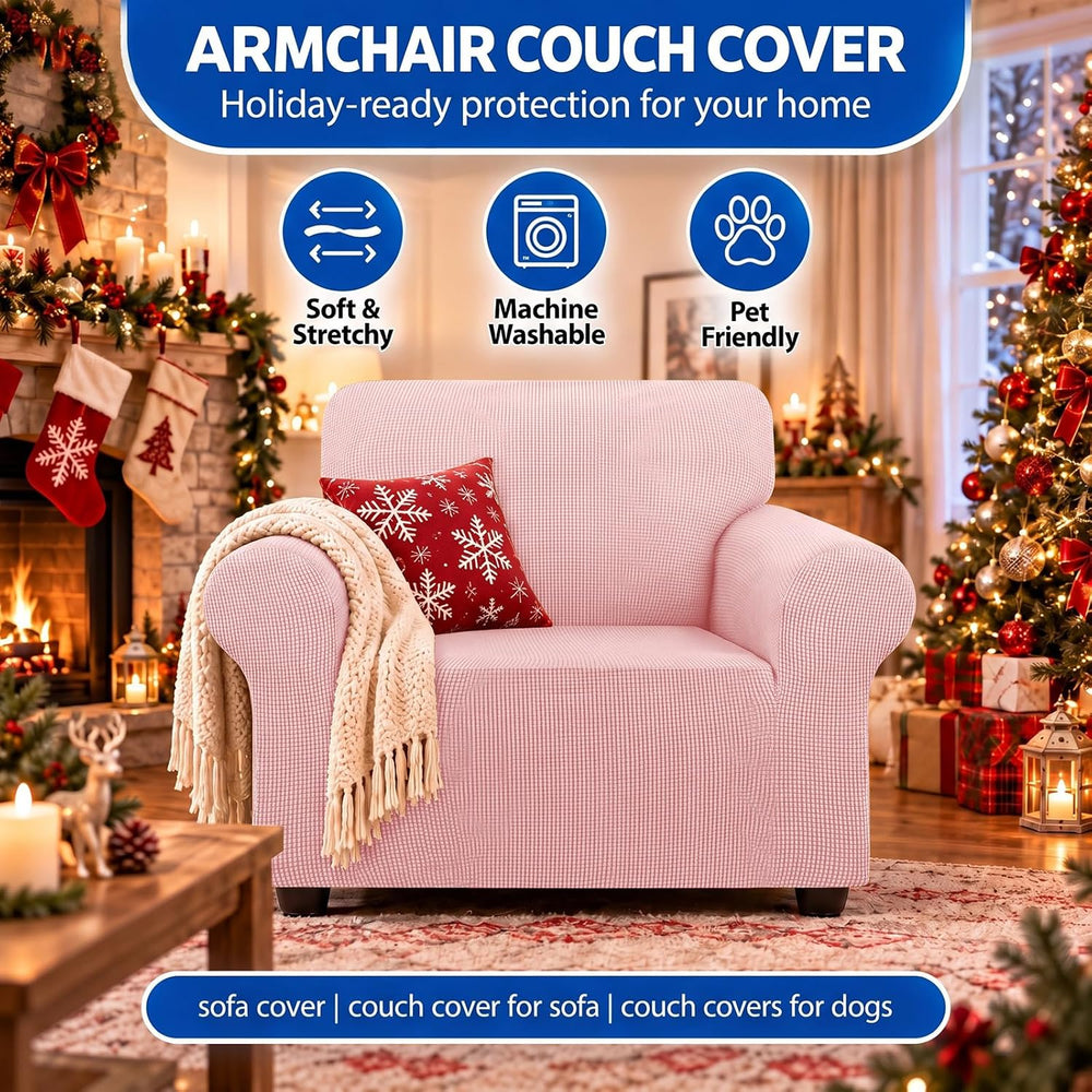 KEKUOU Stretch Chair Sofa Slipcover, Single Couch Cover,Dusty Pink