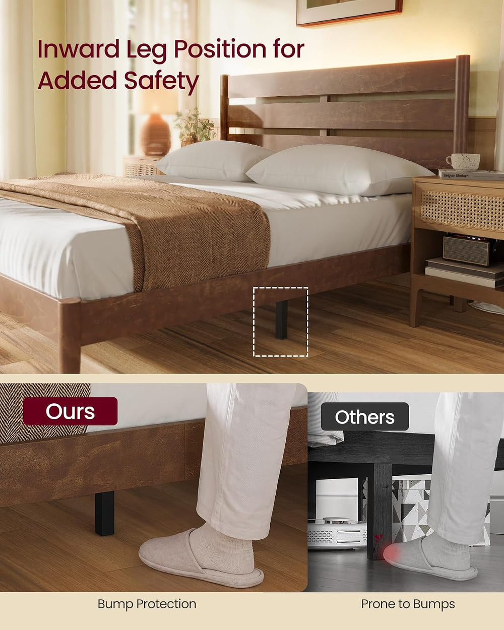 VASAGLE Full Bed Frame, Wood Platform Bed with Headboard Storage Shelf