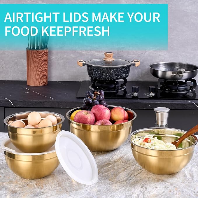 4 Piece Gold Mixing Bowls With Lids
