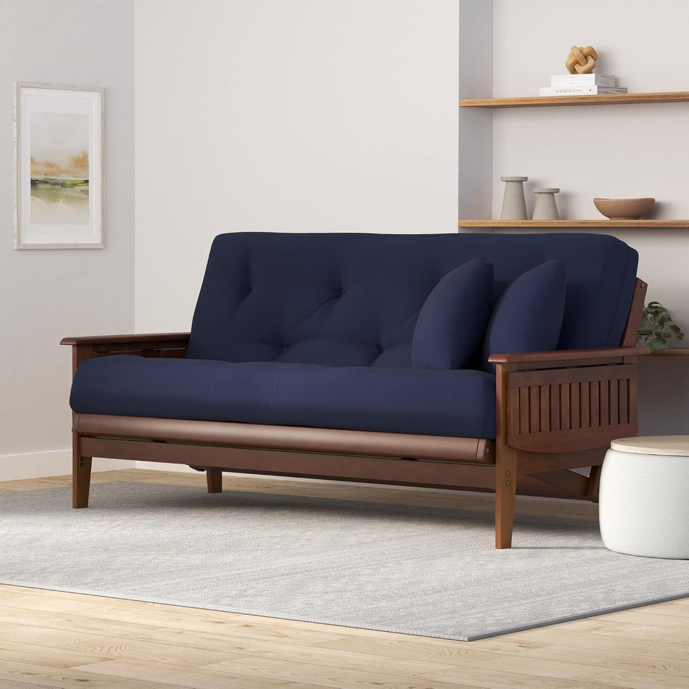 Eastridge Futon Set - Full Size, Frame, 8" Mattress, Twill Navy Blue Cover