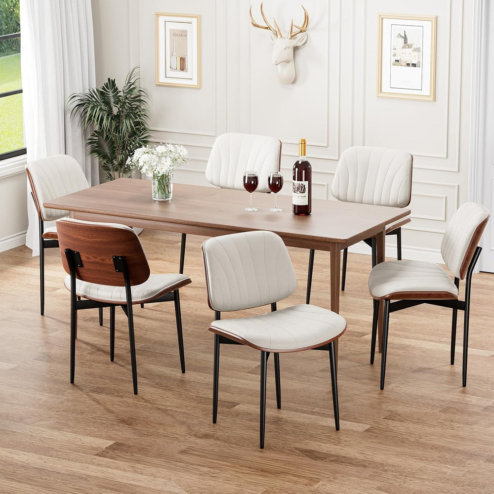 Dining Chairs Set of 6, Mid-Century Modern Upholstered PU Leather Chairs with...