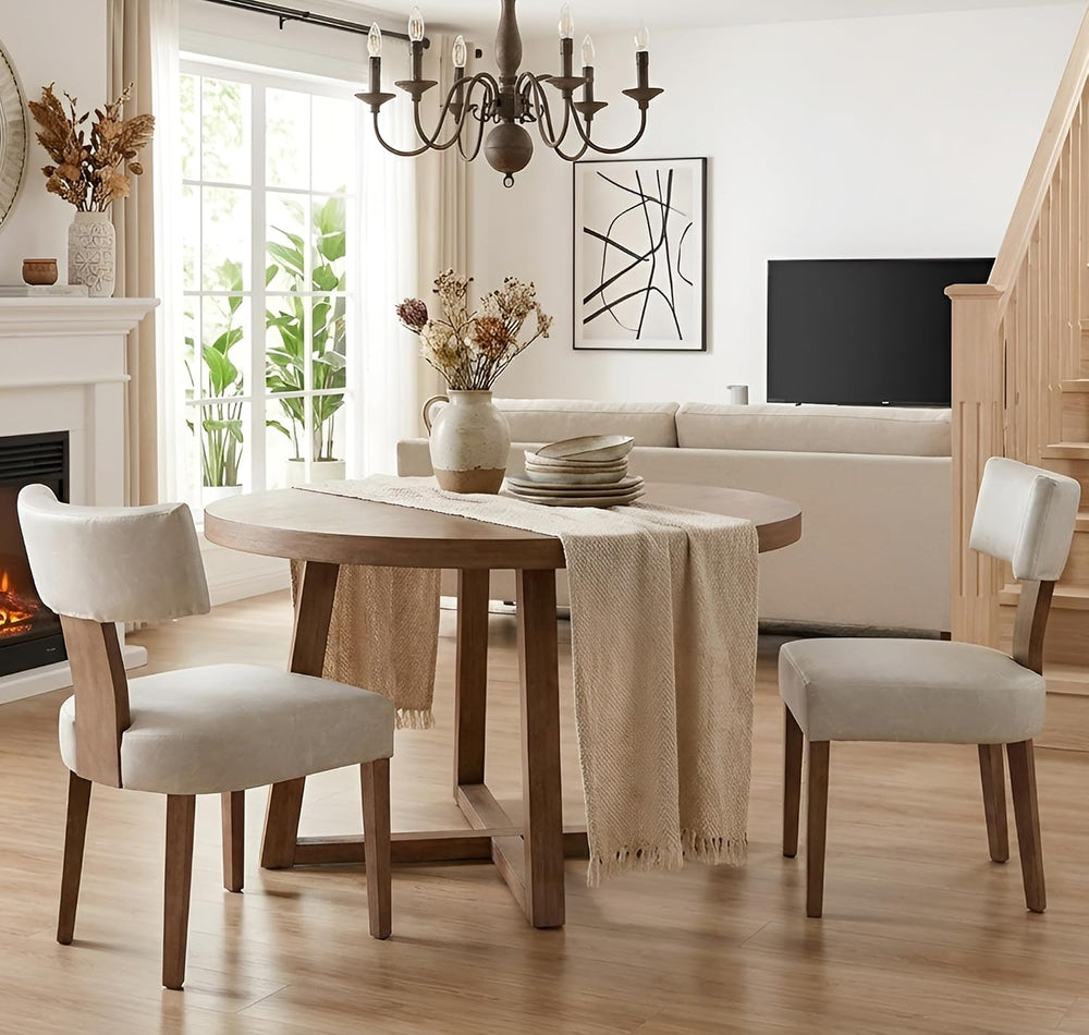 Grey Leather Dining Chairs Set of 2, Upholstered Wooden Dining Room Chairs, M...