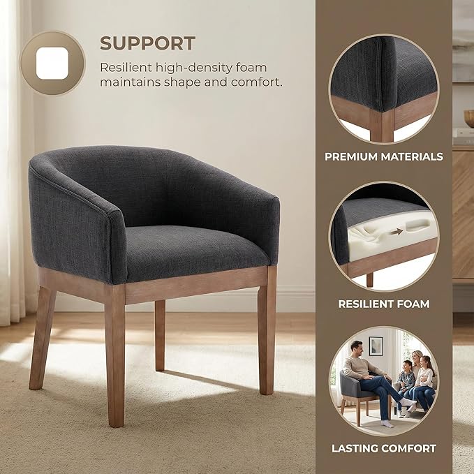 Mid Century Modern Upholstered Barrel Dining Chairs with Arms Set of 4, Farmh...