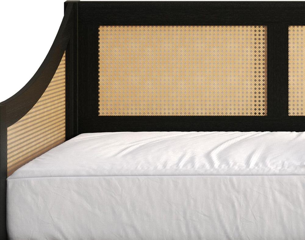 HOME DESIGN Elko Twin Wood and Rattan Daybed, Black