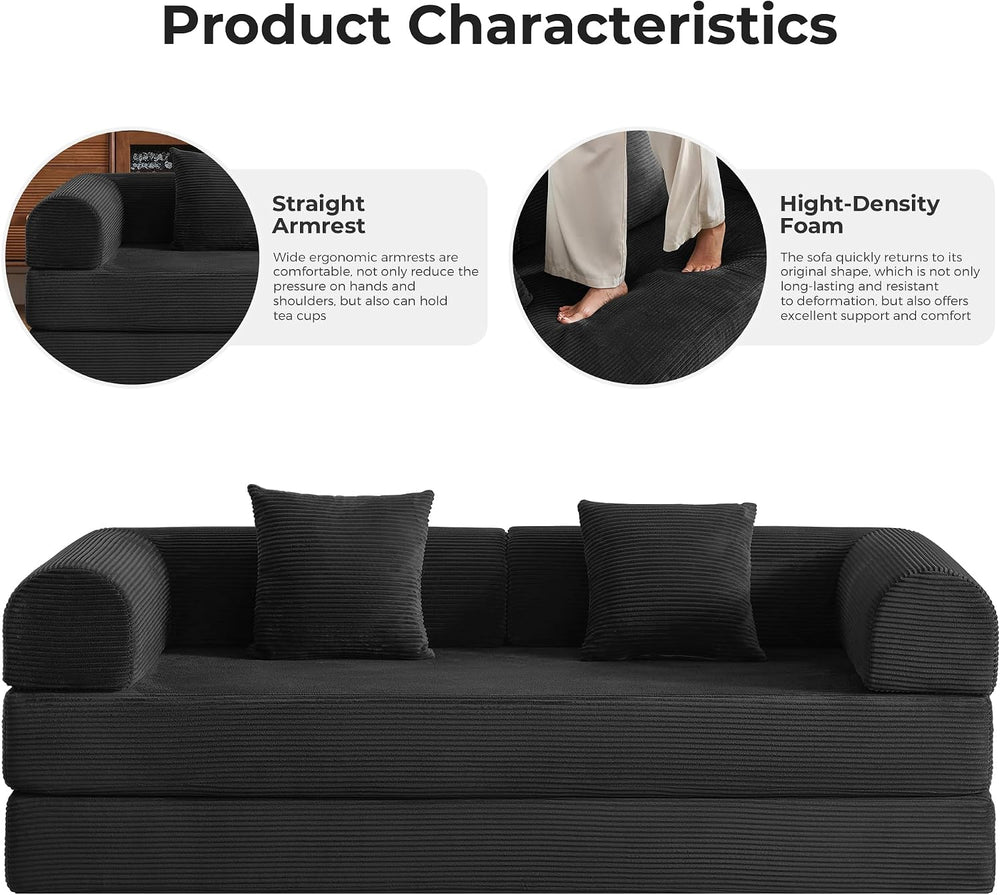 79" Convertible Sofa Bed, Boneless Couches for Living Room | Corduroy Fu...