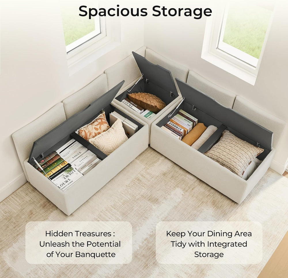 CHITA Breakfast Nook Bench with Storage, Banquette Seating, 5 Seats, Linen