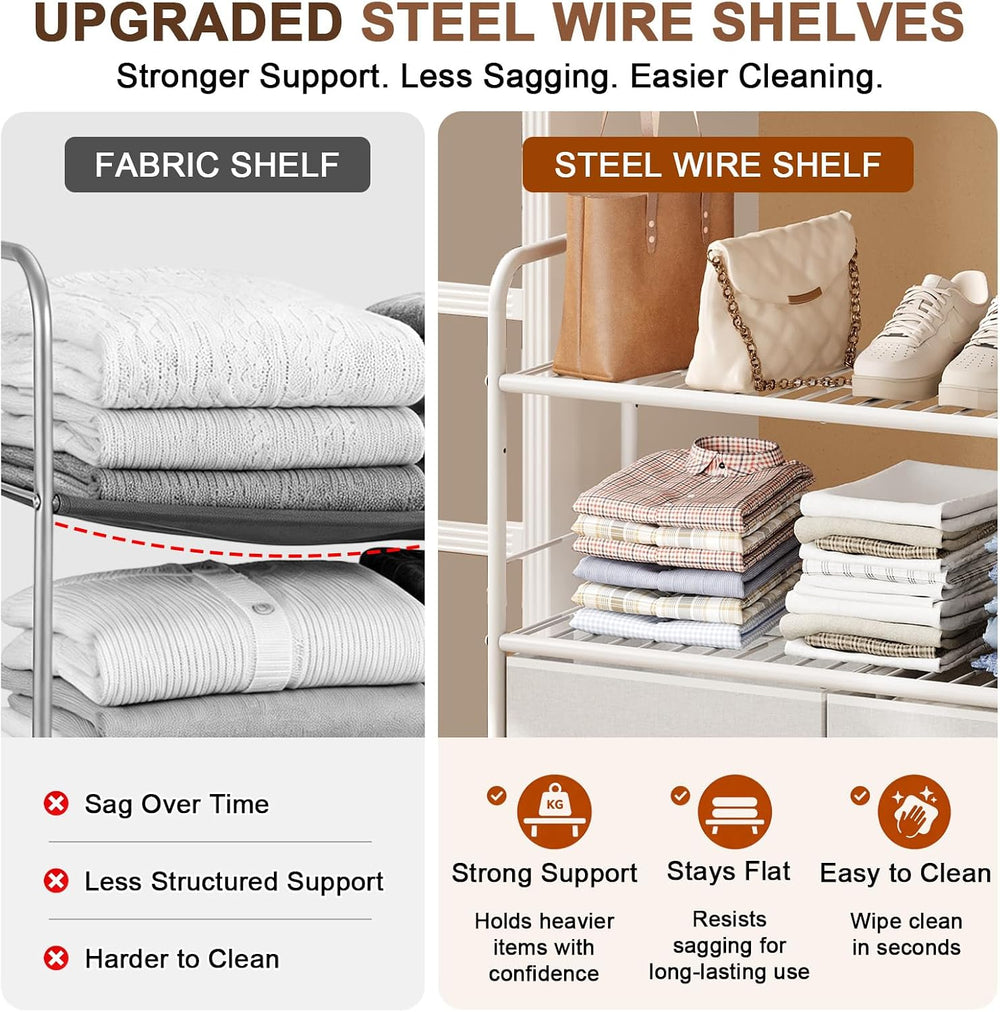 Metal Closet Organizers and Storage with Fabric Drawers, 3-Tier Heavy Duty