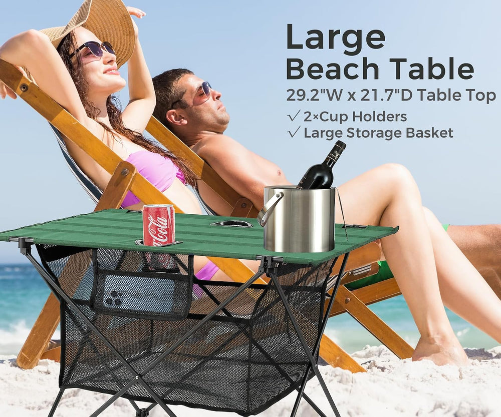 Lightweight Camping Table - Portable Folding Beach Side Table w/2 Cup Holders...