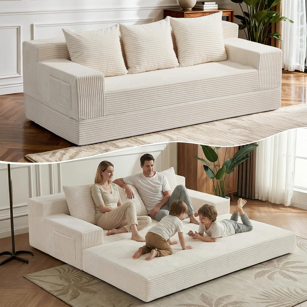 2 in 1 Convertible Boneless Couch Bed, Corduroy futon Sofa Bed, Compression F...