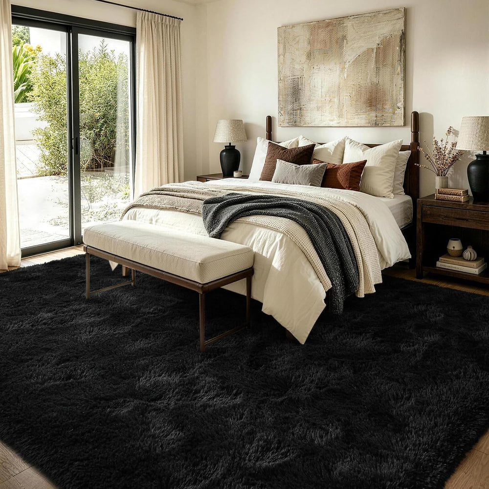 FinReฬc Home 8x10 Non-Slip Fluffy Area Rugs for Living Room (Black)
