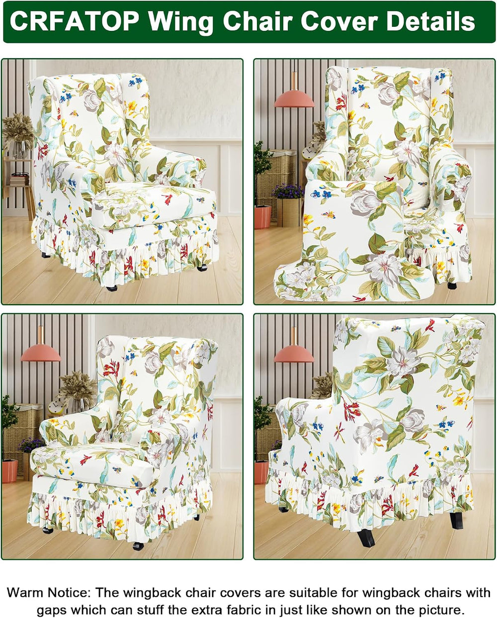 CRFATOP 2 Piece Stretch Wingback Chair Cover with Skirt for Living Room,03