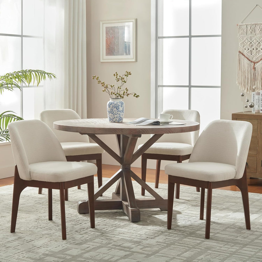 VKNOW Modern Dining Chairs, Fabric Kitchen Chairs with Wood Legs and Padded S...