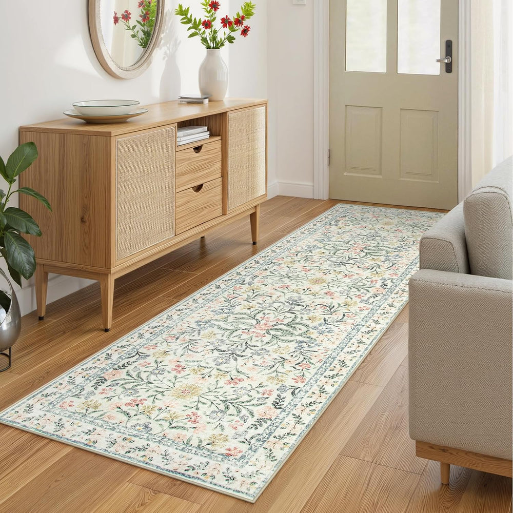 Wonnitar Washable Rug Runner 2'6''x8', Boho Floral Hallway Ru...
