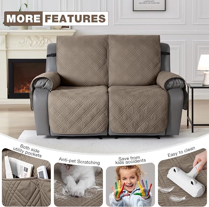 TAOCOCO 100% Waterproof Loveseat Recliner Covers 2 Seater, Split Loveseat Covers