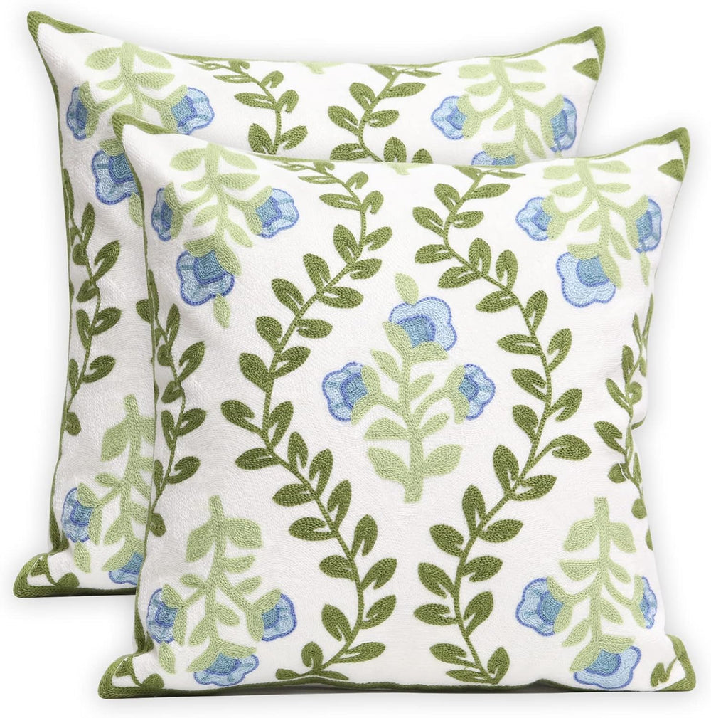 Set of 2 Embroidered Decorative Throw Pillow Covers Couch Square Pillowcases ...