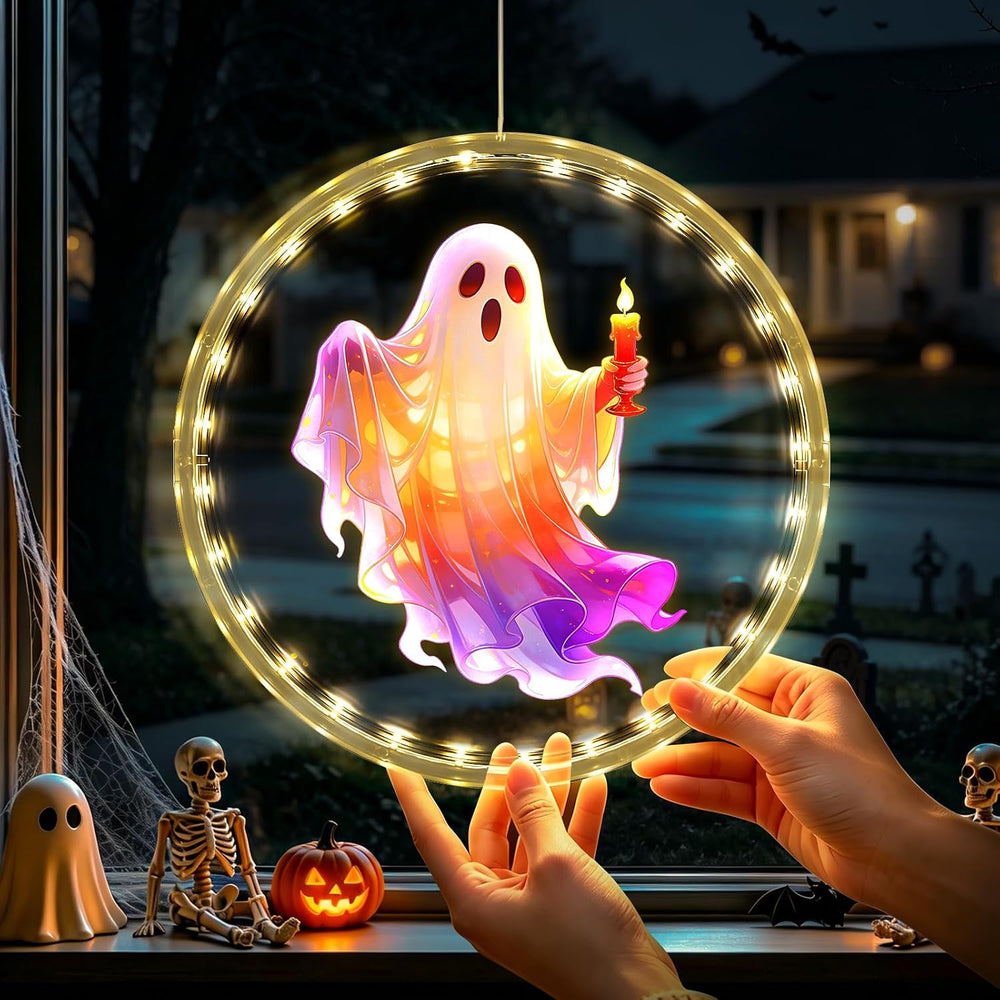 3 Pack Rechargeable Indoor Halloween Window Lights,4/6/12H Timer Function