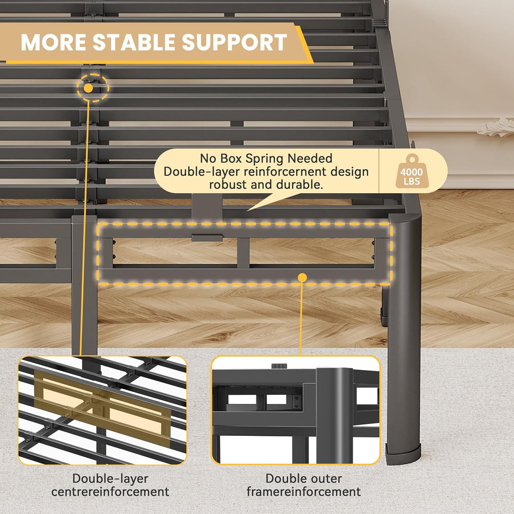 King Size Bed Frame,18 Inch Metal Heavy Duty Double Layer Platform Black