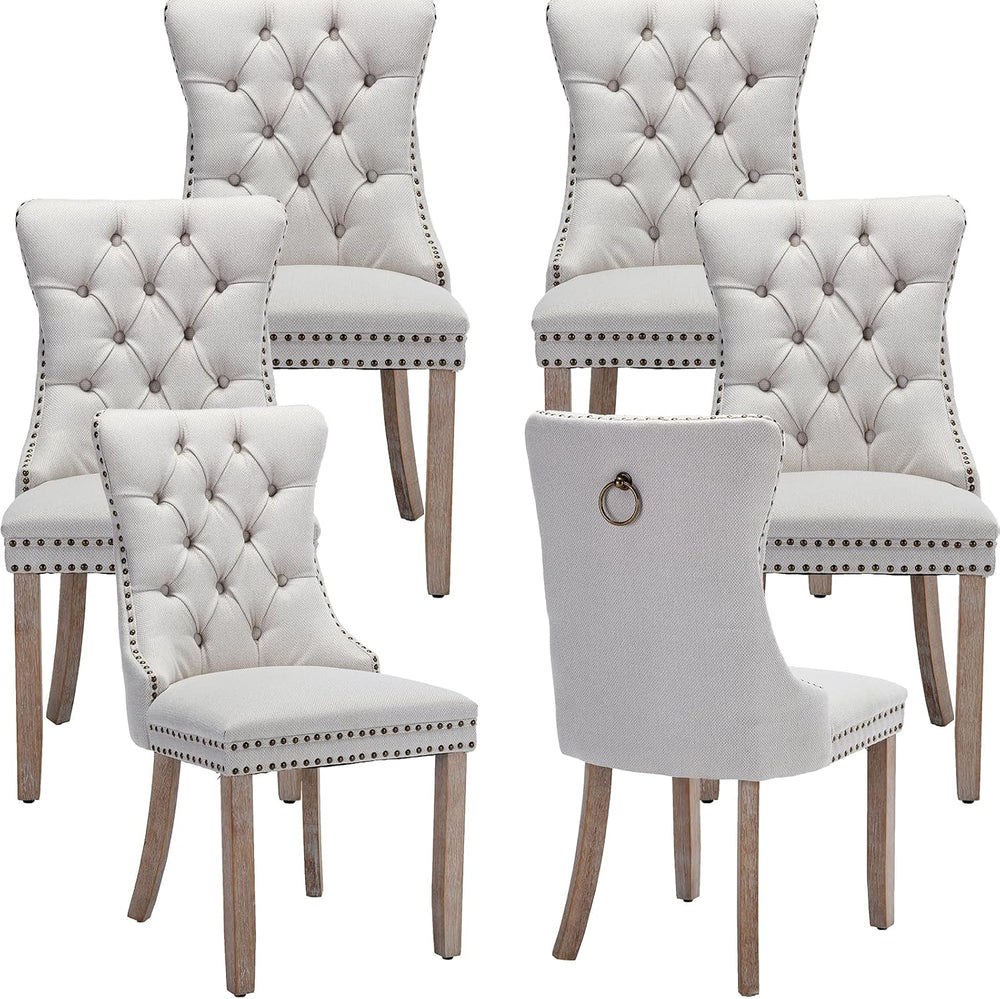 Modern Dining Chairs Set of 6, Tufted Upholstered Dining Chairs with Solid Wo...