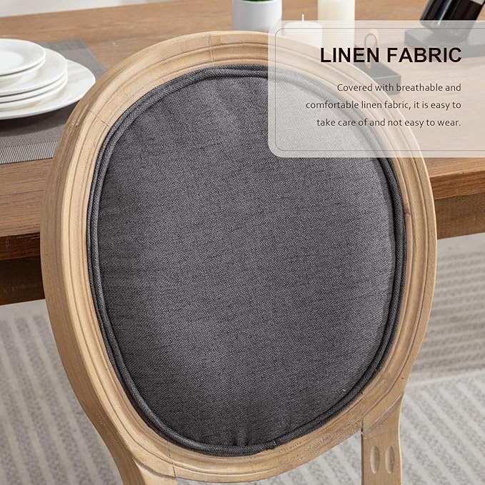 Upholstered Dining Chairs Set of 2 French Country Oval Fabric Back Kitchen Si...