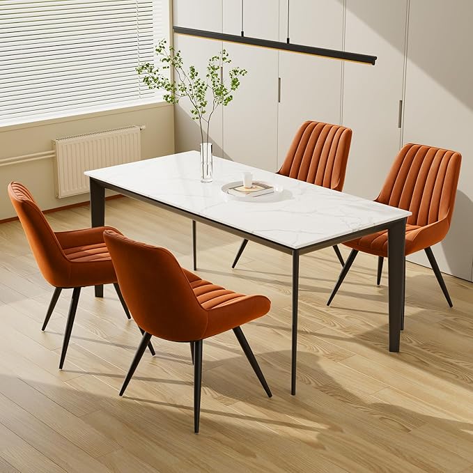 Mid Century Modern Dining Chairs Set of 6, Soft Cushion Upholstered Fabric Ki...