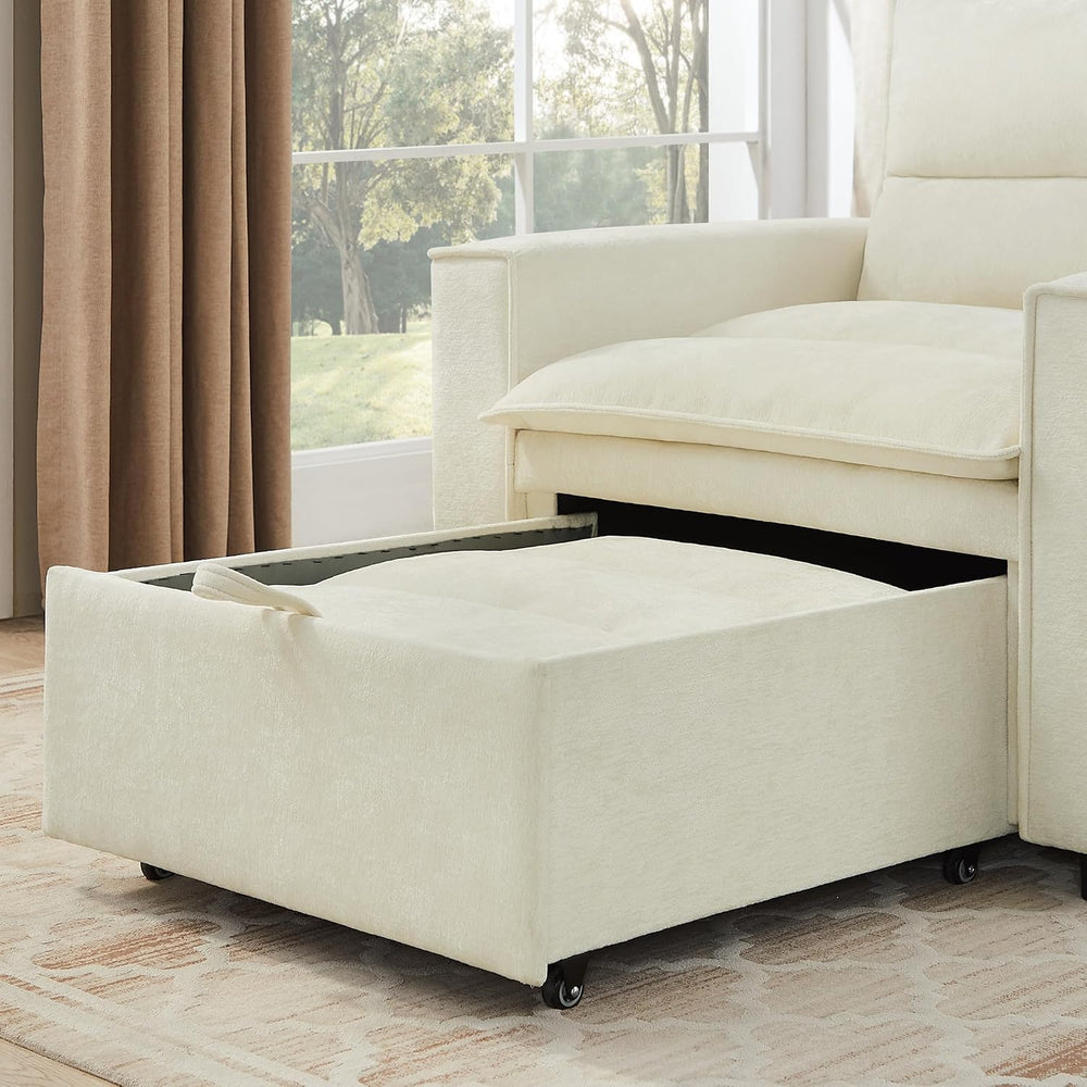 VANOMi Convertible 3-in-1 Sleeper Chair Sofa Bed, USB Ports, Chenille Beige