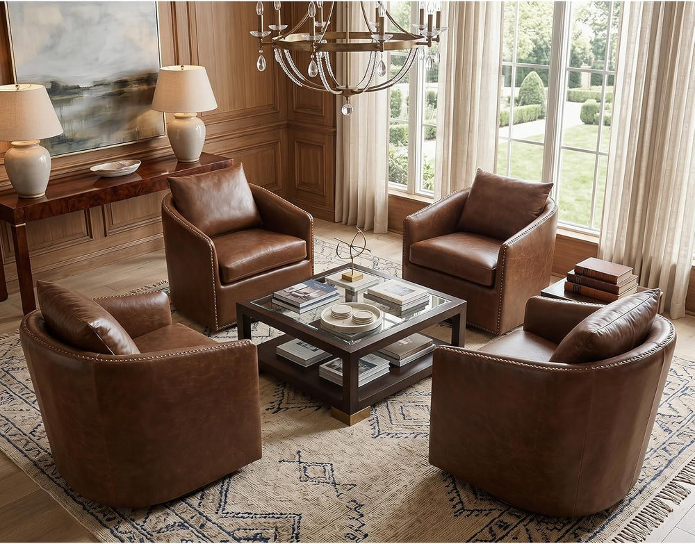 HAOMARKETS 360 Degree Swivel Accent Chair Set of 4 with Plump Back Pillow, Wa...