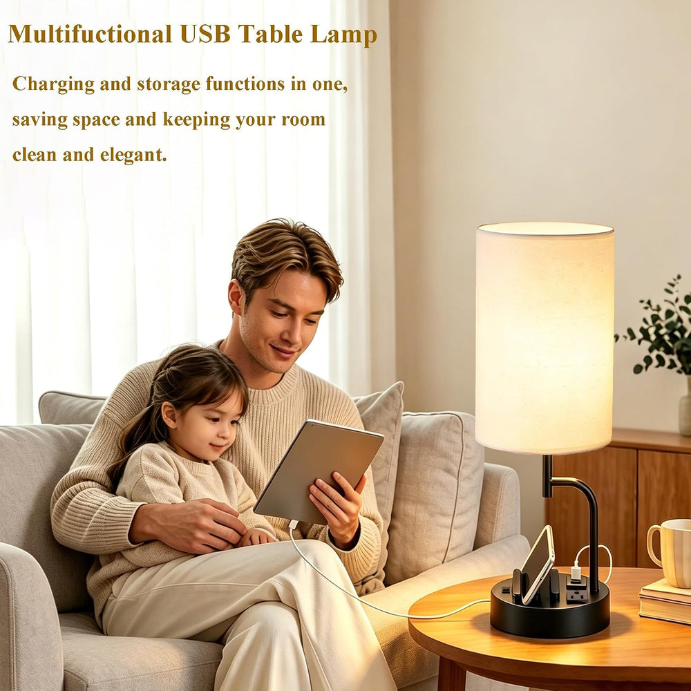 Dreamholder 2 Pack Table Lamp, Bedside Lamp with 3 USB Charging Ports & A...