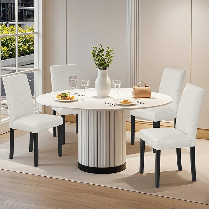 VECELO Upholstered Dining Chairs Set of 2, Fabric Wood Legs High Back for Kit...