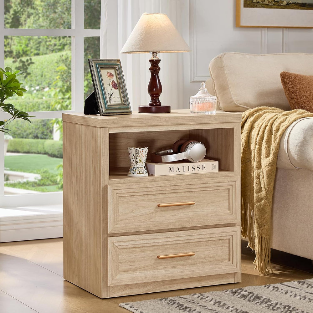 RWYHG 24'' Wide Farmhouse Night Stand with 2 Drawers,Wood Nightstand