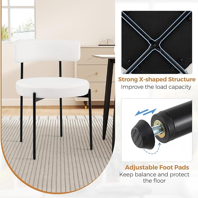 Giantex Sherpa Dining Chairs Set of 4, Upholstered Round Kitchen Chairs with ...