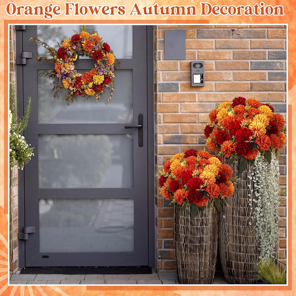 XunYee 24 Pcs Fall Artificial Flowers for Outdoor Faux Mums,Burnt Orange