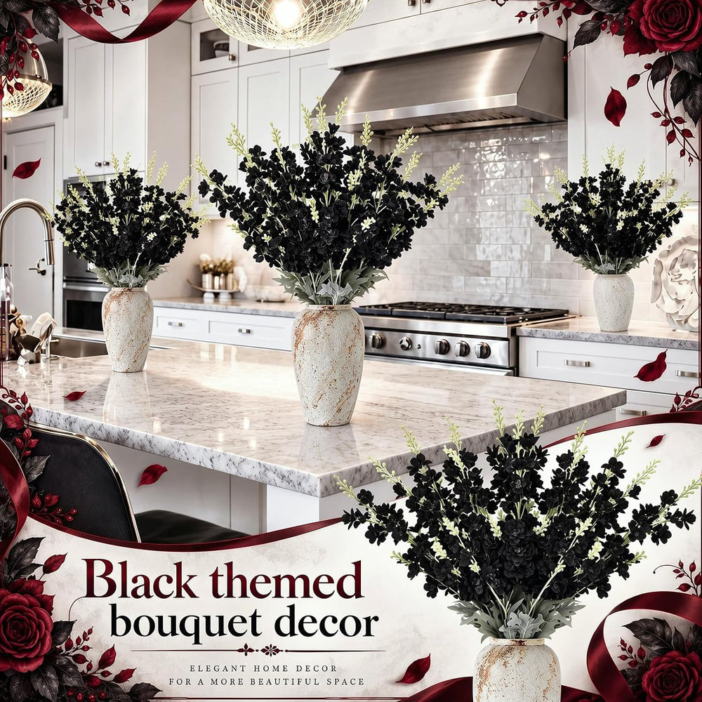Thiccywoov 24 Pcs Halloween Black Delphinium Artificial Flower Bulk, 34.25"
