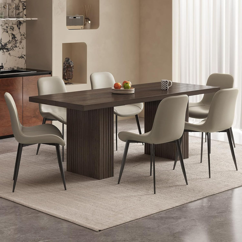 Farmhouse Dining Table for 4-6, 66.9" Modern Wood Kitchen Table with Dou...