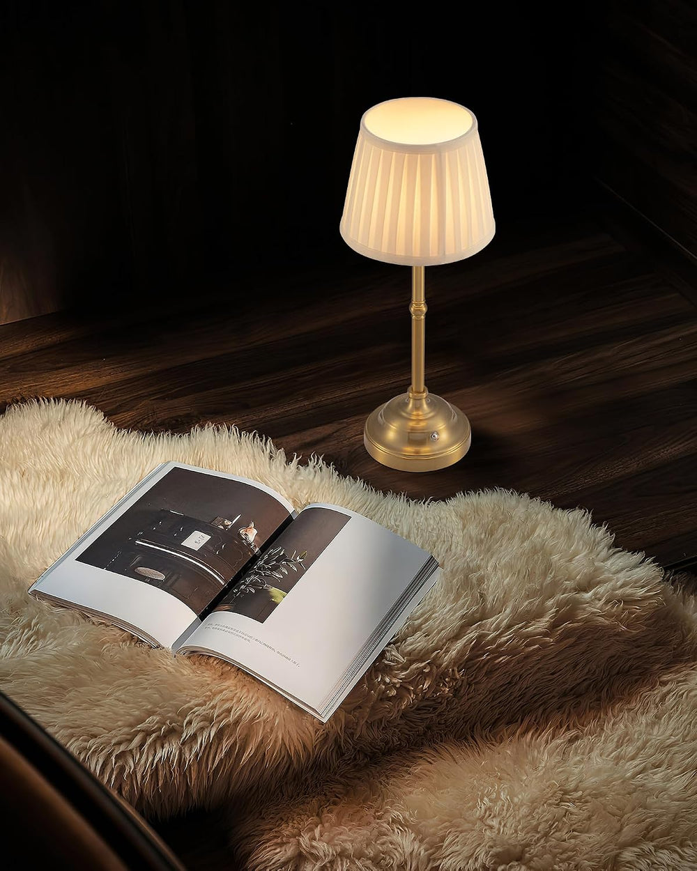 KDG Gold Cordless LED Table Lamps Set of 2, Beige Fabric Shade Desk Lamps