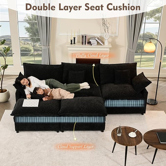 108" U Shaped Couch, Modular Sectional Sofa, 3-Seater Comfy Cloud Couch,...