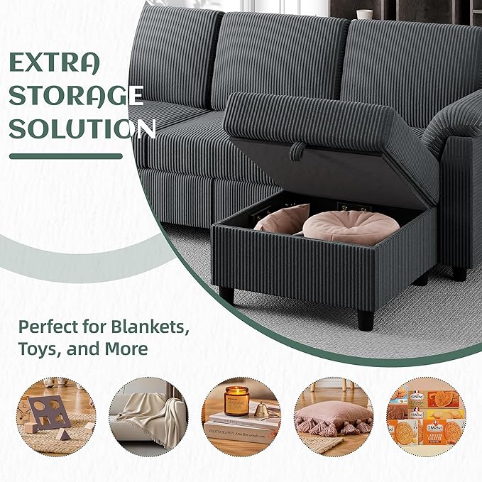 Vongrasig Convertible Sectional Sofa Couch, 3 Seat L Shaped Sofa with Removab...