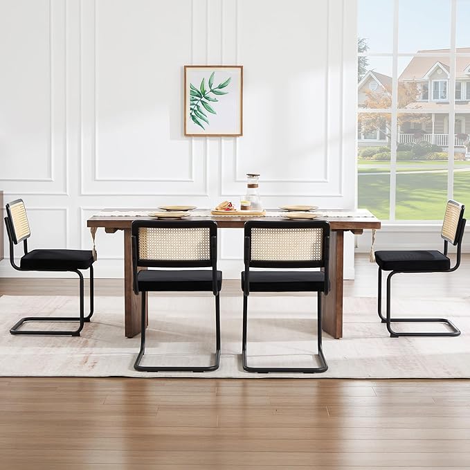 Zesthouse Natural Rattan Dining Chairs Set of 4, Modern Dining Room Chairs wi...