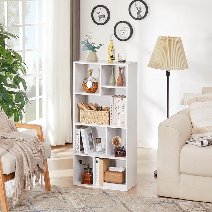 VECELO 42" Modern White Bookshelf, 7 Cube Organizer Bookcase,Fits Talles...