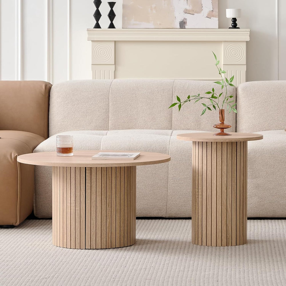 Round Nesting Coffee Tables for Living Room, Set of 2, Natural | φ27.6 + φ15....