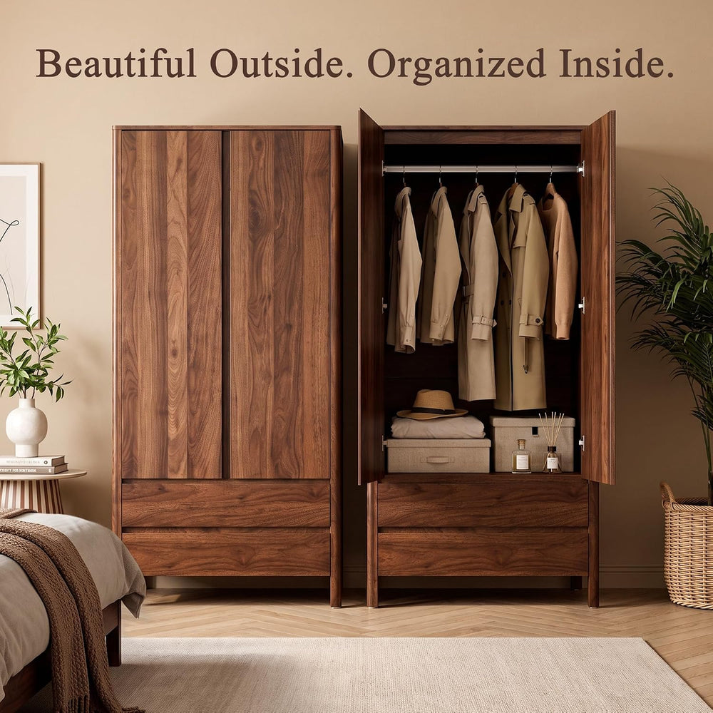 Furniway Armoire Wardrobe Closet, 70.9" Tall Wardrobe Cabinet with 2 Doo...