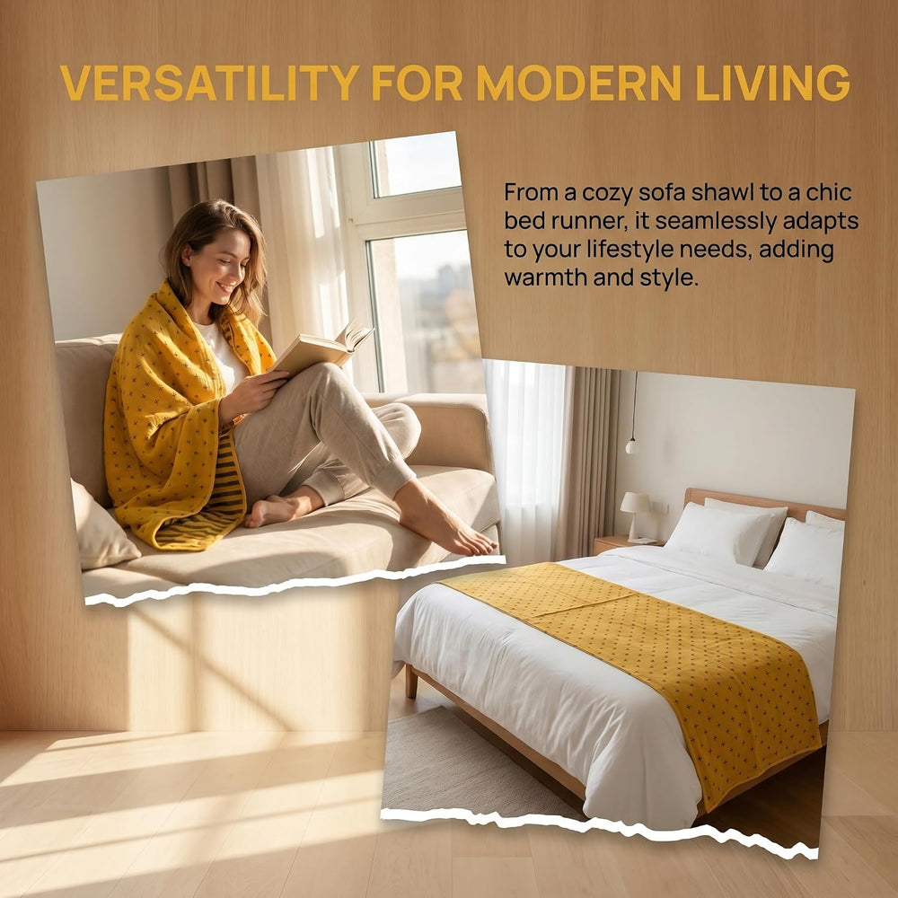 SANACYNA Cotton Muslin Blankets for Adults King 6-Layer Gauze Yellow