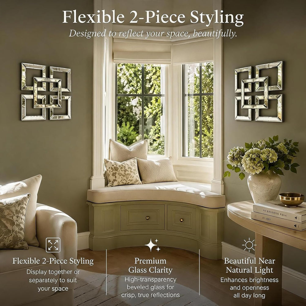 Square Decorative Wall Mirror 12 x 12 Inch, Silver Frameless Mirror Wall Deco...